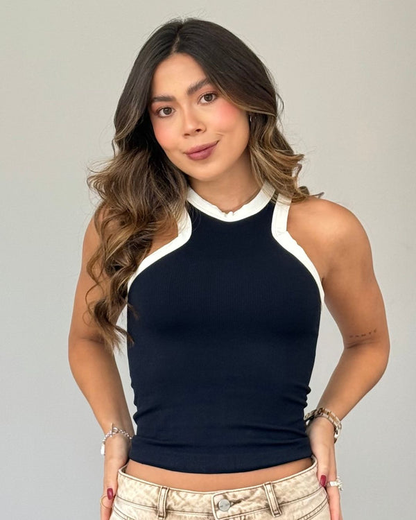 Tank Top Ref 073 Negro Sesgo Blanco