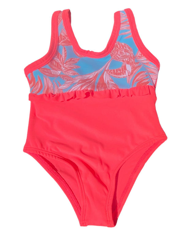 Vestido de Baño Niña Ref 1132 Coral Hojas