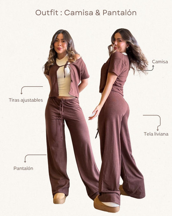 Set Camisa & Pantalón Ref 5529 & 5530 Cafe