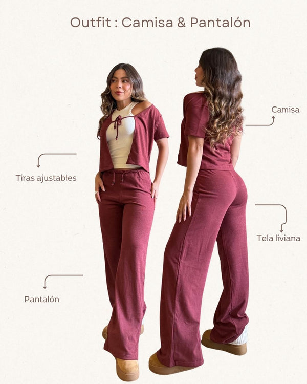 Set Camisa & Pantalón Ref 5529 & 5530 Vinotinto