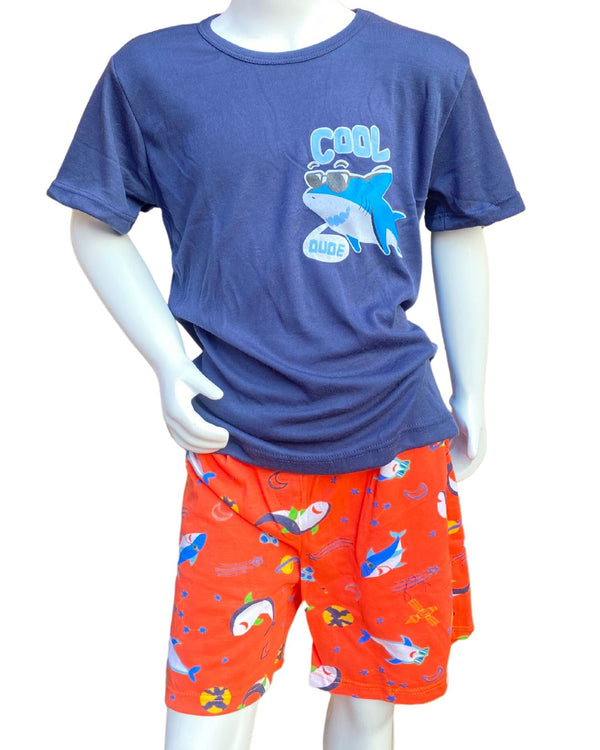 Pijama Niño Pantaloneta Ref 308 Azul Oscuro Cool