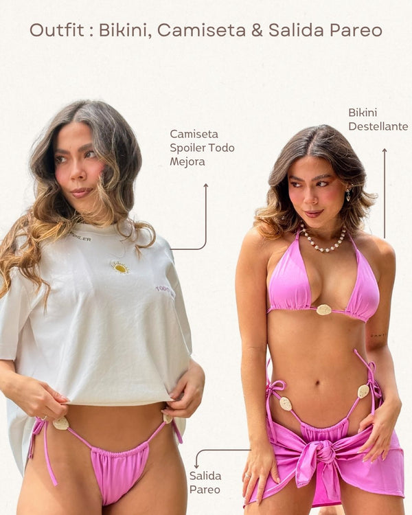 Set Bikini,Salida & Camiseta Ref 077 , 1393 & 1369 Lila