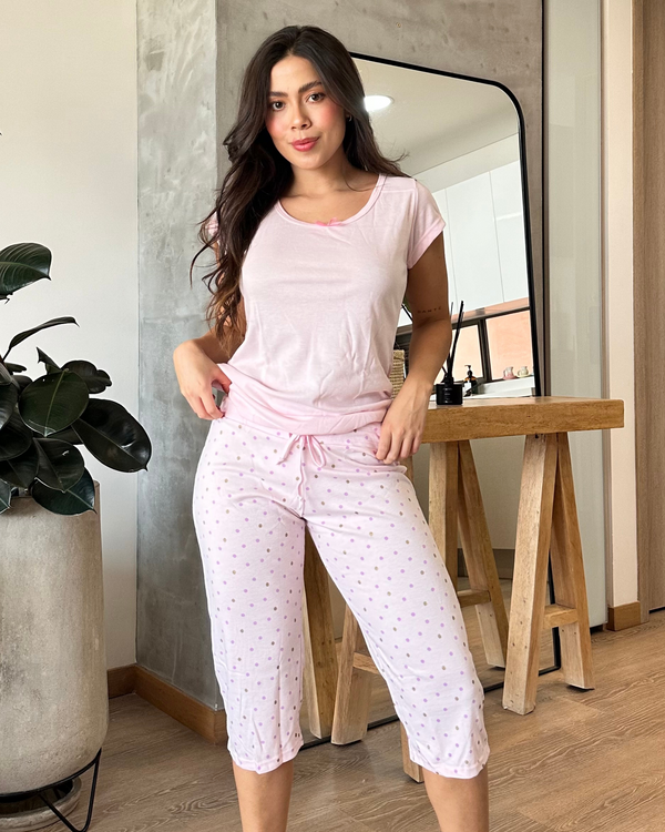 Pijama Capri 5139 Rosado Puntos