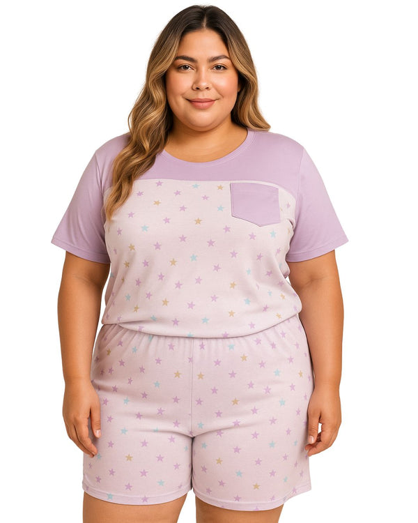 Pijama Short Talla Plus Ref 5202 Lila