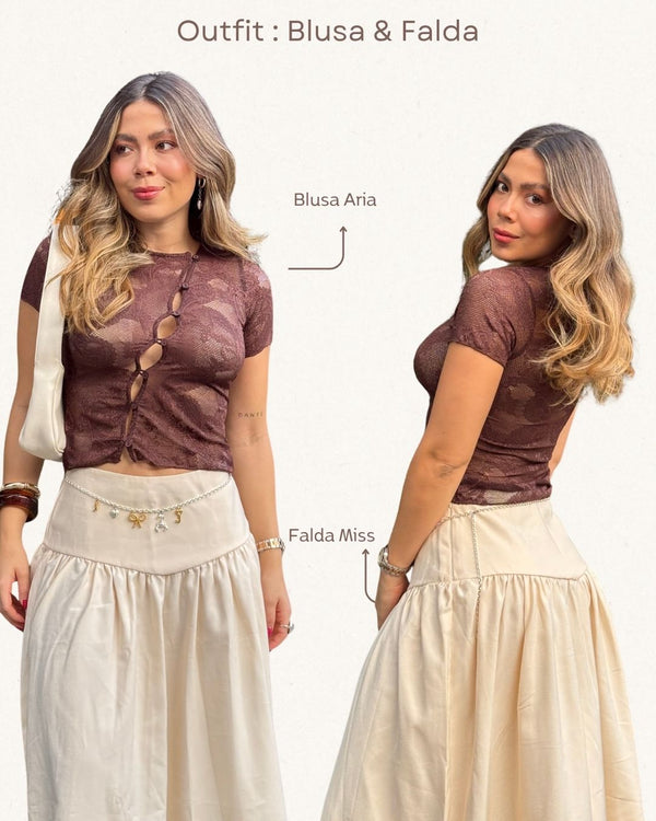 Set Blusa & Falda Ref 6020 Creamy & 6018 Mocca