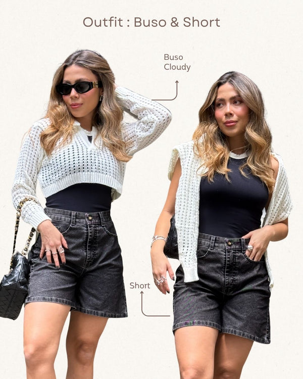 Set Buso & Short Ref 6015 Negro & 6010 Crema