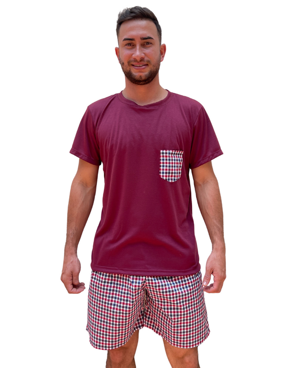 Pijama Hombre Pantaloneta Ref 361 Vinotinto
