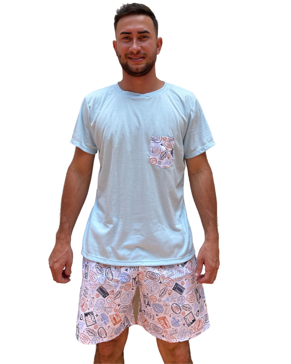 Pijama Hombre Pantaloneta Ref 361 Azulito