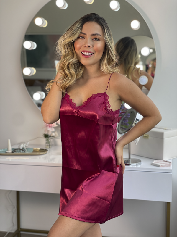 Pijama Vestido Satin Ref 5411 Vinotinto